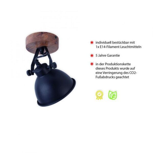 Flexibler Deckenspot Holz Metall E14 B:15 cm Industrial