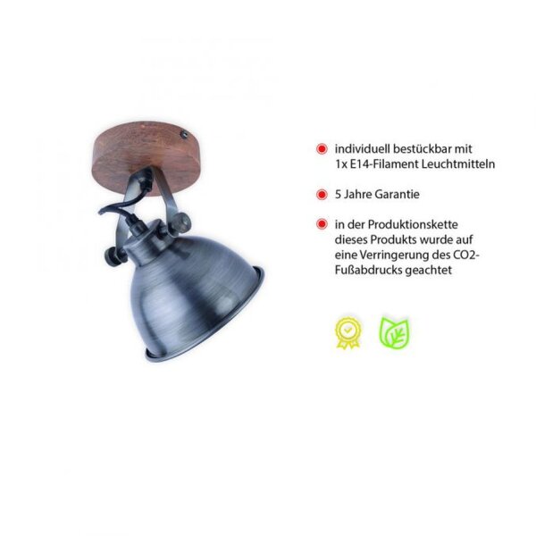 Spot mobile de plafond bois métal E14 Industrial