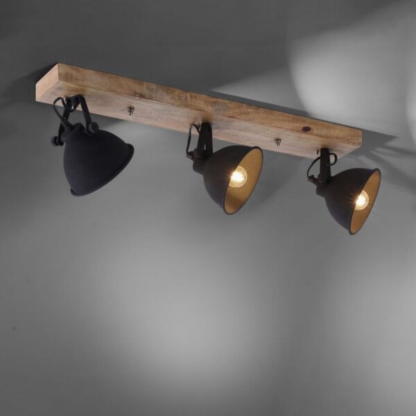 Spot de plafond industriel bois métal noir E14 74 cm