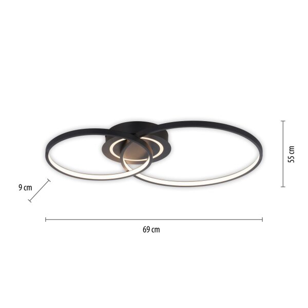 Plafonnier LED stylé Métal noir 3000 K anneaux