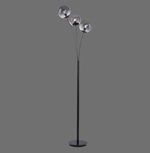 Confortable lampadaire en verre fumé 185 cm E14 à faible éblouissement