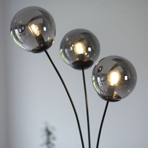 Confortable lampadaire en verre fumé 185 cm E14 à faible éblouissement