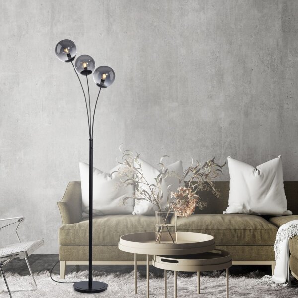 Confortable lampadaire en verre fumé 185 cm E14 à faible éblouissement