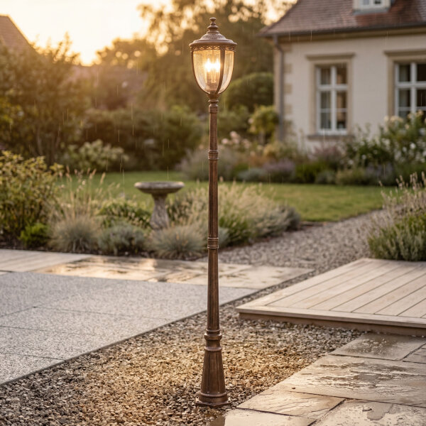 XXL Gartenlaterne Bronze Metall Glas IP44 H:243 cm E14