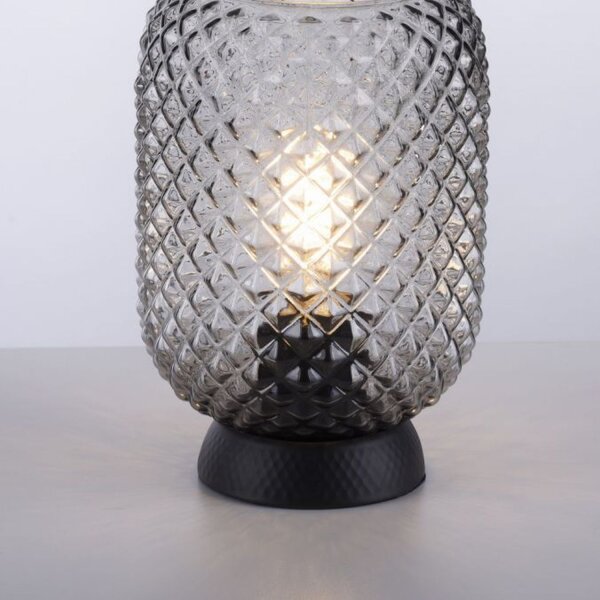Lampe de table gris fumé noir verre métal 22,5 cm E27