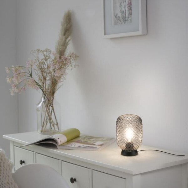 Lampe de table gris fumé noir verre métal 22,5 cm E27