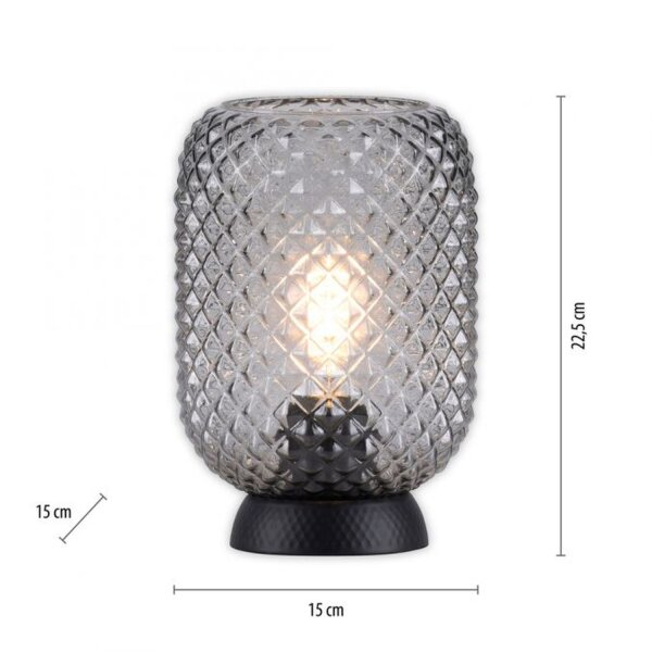 Lampe de table gris fumé noir verre métal 22,5 cm E27