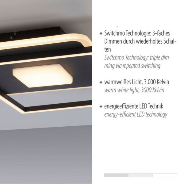 Stilvolle LED Deckenleuchte Schwarz B:45 cm 26 W 3000 K