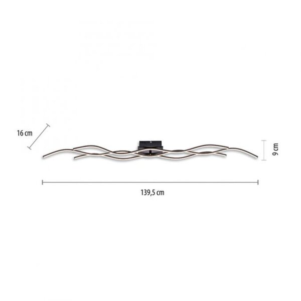 LED Deckenleuchte Wellen Metall Schwarz 139 cm 3000 K