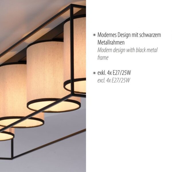 Deckenlampe Stoff Metall Beige Schwarz E27 4-flammig
