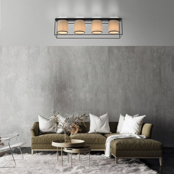 Deckenlampe Stoff Metall Beige Schwarz E27 4-flammig