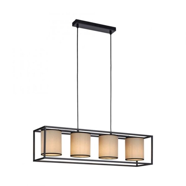 Pendelleuchte Stoff Metall Beige Schwarz E27 80 cm lang