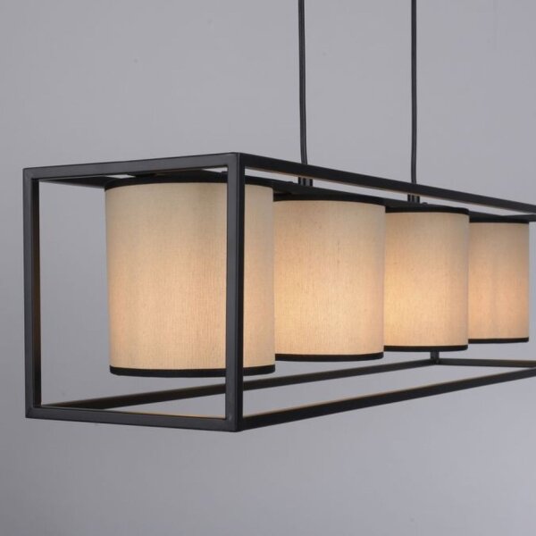 Pendelleuchte Stoff Metall Beige Schwarz E27 80 cm lang