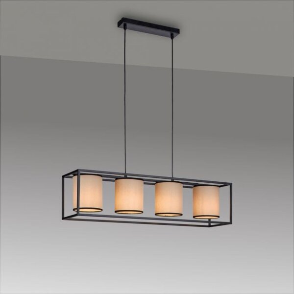 Pendelleuchte Stoff Metall Beige Schwarz E27 80 cm lang