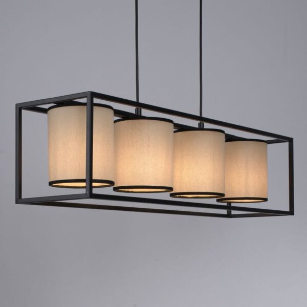 Pendelleuchte Stoff Metall Beige Schwarz E27 80 cm lang