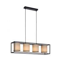 Suspension Tissu Métal Beige Noir E27 80 cm long
