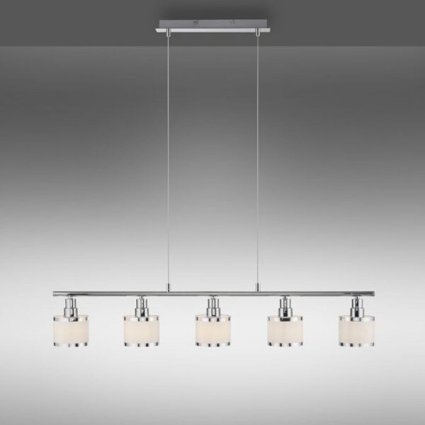 Suspension longue métal chrome 5 flammes E14 90 cm