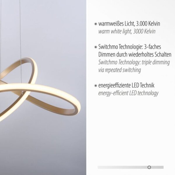 Dimmbare LED Hängeleuchte in Messing 3000 K L:57 cm