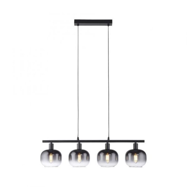 Suspension verre métal gris fumé noir E14 L:68 cm