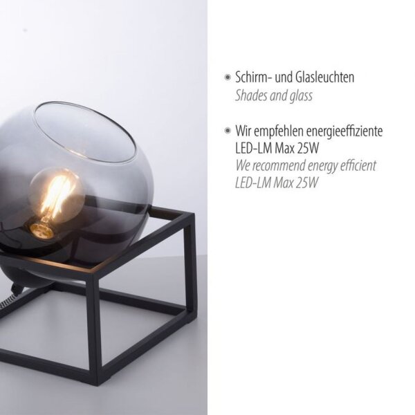 Lampe de table Abat-jour en verre Gris fumé Noir E27 23 cm petit