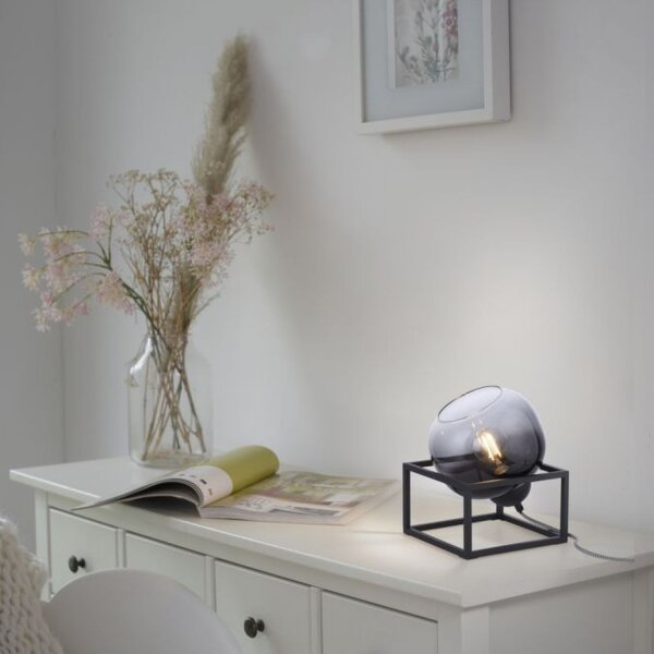 Lampe de table Abat-jour en verre Gris fumé Noir E27 23 cm petit