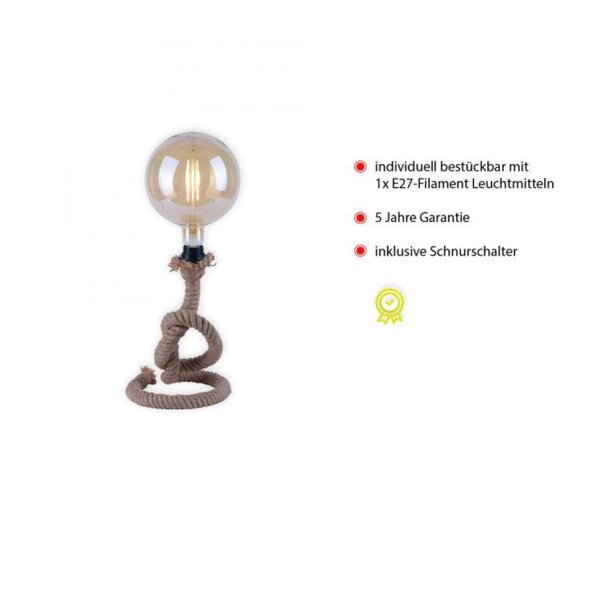 Lampe de table vintage E27 jusquà 15 W 33 cm corde tau