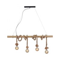 Vintage Pendelleuchte Holzbalken Tau Seil E27 100 cm