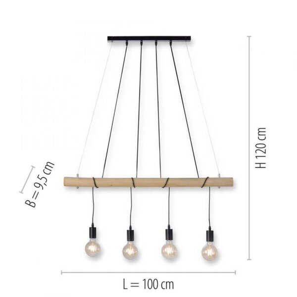 Suspension longue poutre en bois 100 cm incl E27 2700 K
