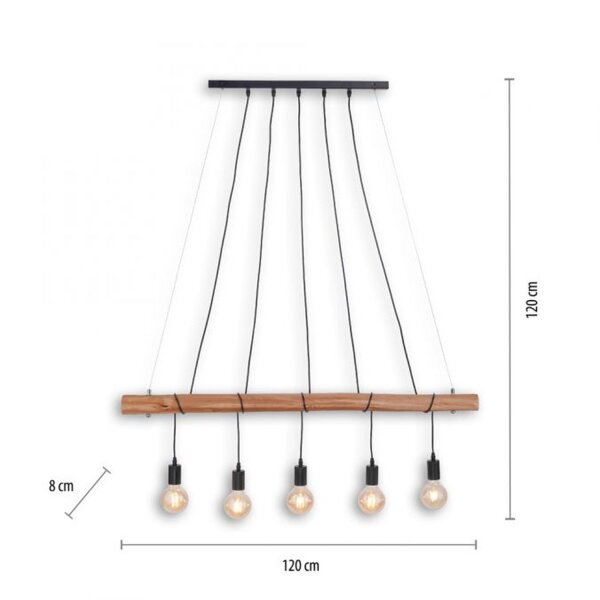 Suspension allongée en bois 110 cm E27 Scandinave