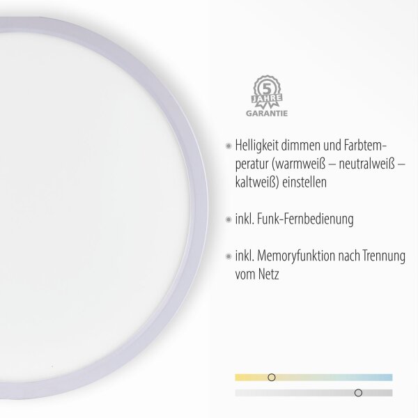 Runde LED Deckenlampe dimmbar Ø40 cm 20 W Fernbedienung
