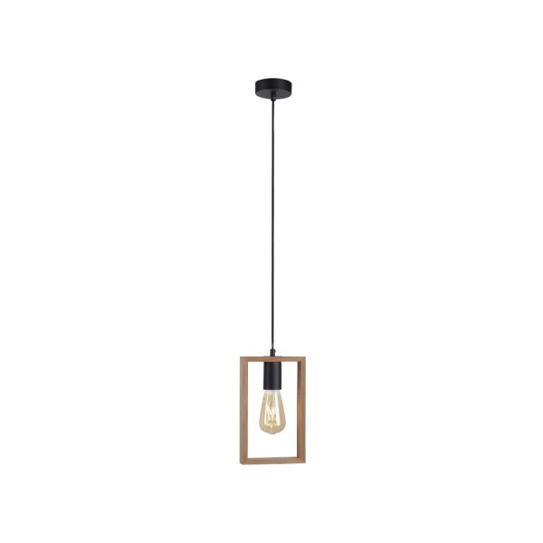 Suspension naturelle bois métal L:15 cm E27 Retro