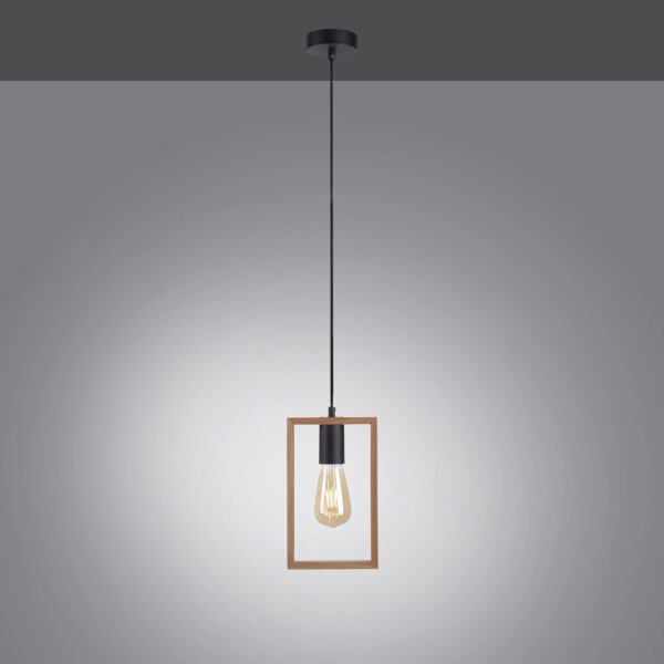 Suspension naturelle bois métal L:15 cm E27 Retro
