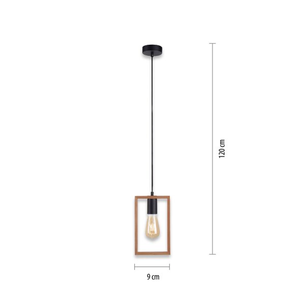 Suspension naturelle bois métal L:15 cm E27 Retro
