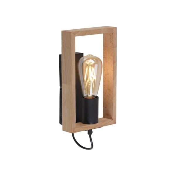 Wandlampe mit Schalter Holz Metall H:25 cm E27 Retro