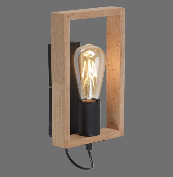 Wandlampe mit Schalter Holz Metall H:25 cm E27 Retro