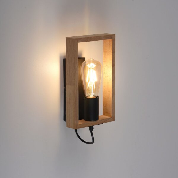 Wandlampe mit Schalter Holz Metall H:25 cm E27 Retro