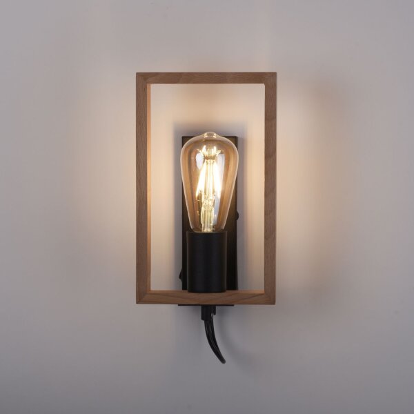 Wandlampe mit Schalter Holz Metall H:25 cm E27 Retro