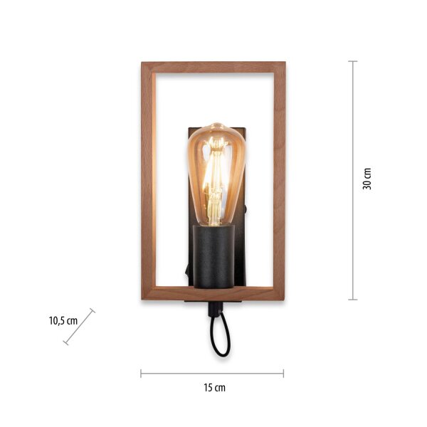 Wandlampe mit Schalter Holz Metall H:25 cm E27 Retro