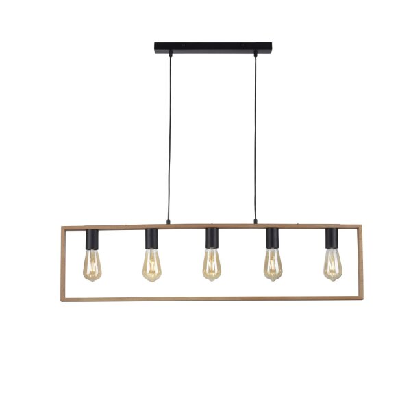 Natürliche Hängelampe Retro Holz Metall L:100 cm 5-flmg