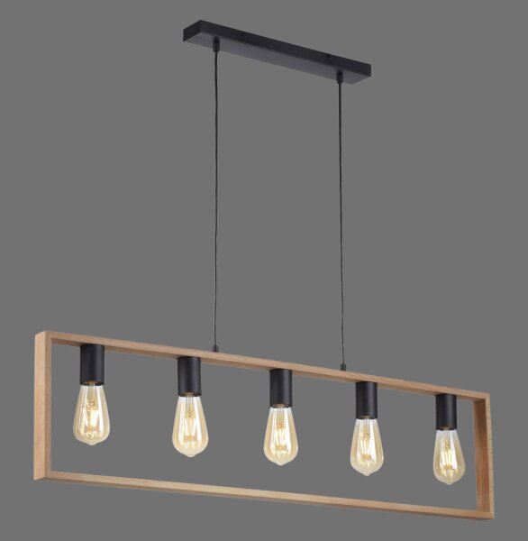 Natürliche Hängelampe Retro Holz Metall L:100 cm 5-flmg