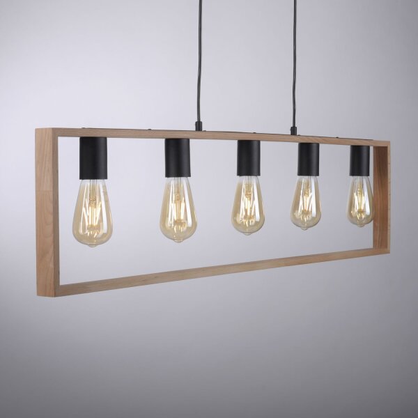 Natürliche Hängelampe Retro Holz Metall L:100 cm 5-flmg