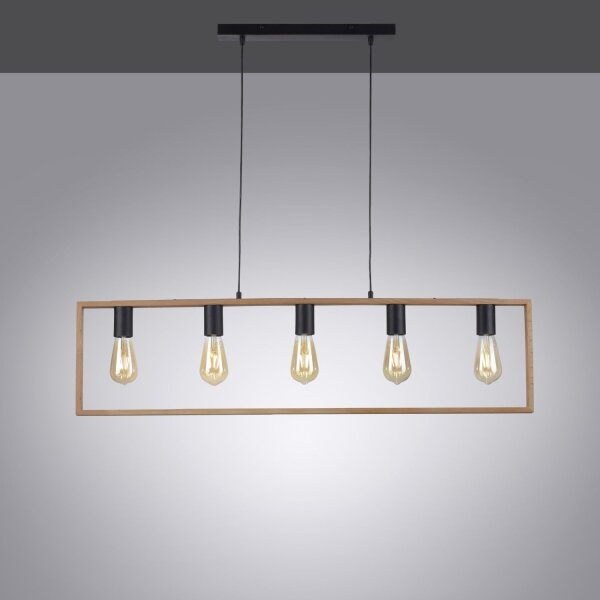 Natürliche Hängelampe Retro Holz Metall L:100 cm 5-flmg