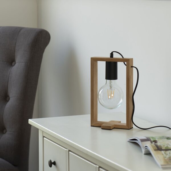 Lampe de table naturelle bois métal 28,5 cm E27 Retro