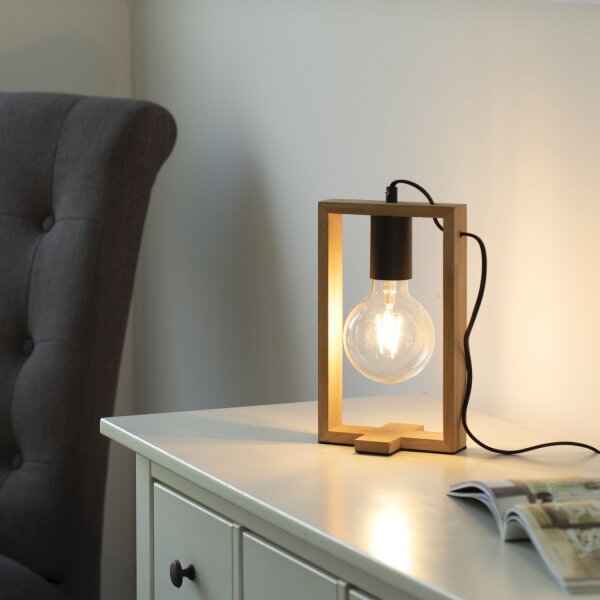 Lampe de table naturelle bois métal 28,5 cm E27 Retro