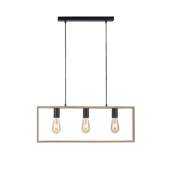 Lampe à suspendre naturelle Rétro Bois Métal L:69 cm 3-flmg