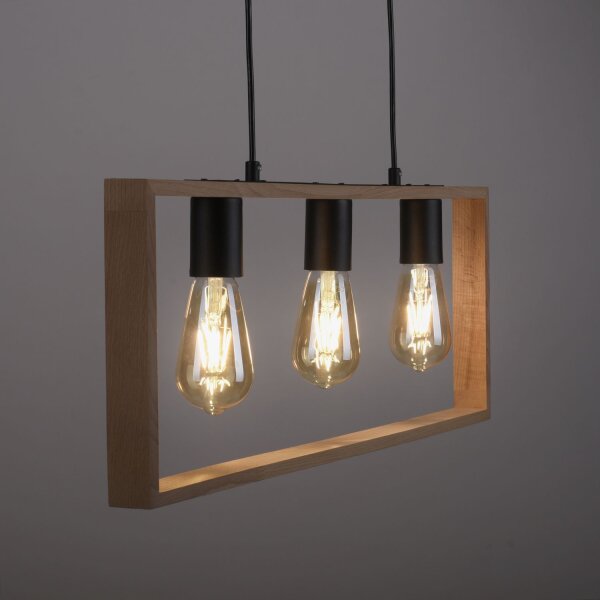 Lampe à suspendre naturelle Rétro Bois Métal L:69 cm 3-flmg