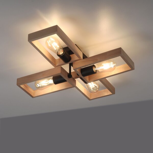 Lampe de plafonnier naturelle Rétro Bois Métal L:62 cm E27