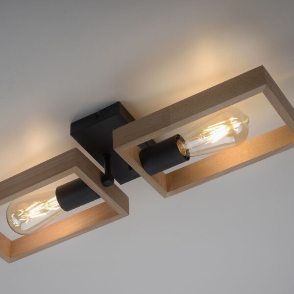 Natürliche Deckenlampe Retro Holz Metall L:57 cm E27