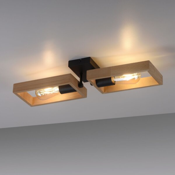 Natürliche Deckenlampe Retro Holz Metall L:57 cm E27