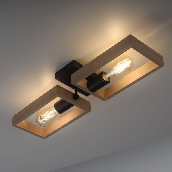 Natürliche Deckenlampe Retro Holz Metall L:57 cm E27